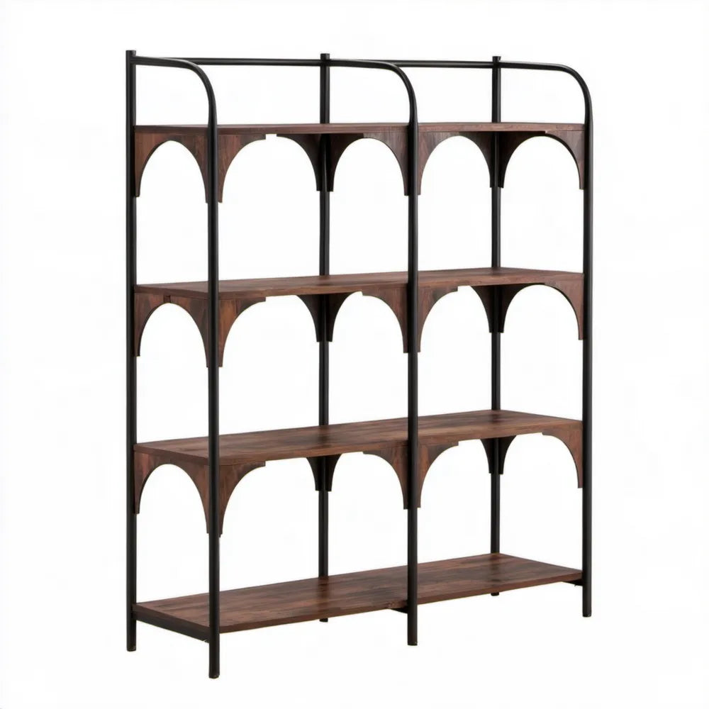 Regał biblioteczny 4-poziomowy MDF i stal Ciemny orzech/Czarny 120 x 35 x 180 cm