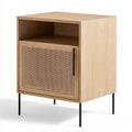 Szafka nocna z MDF w dekorze jasnego dębu z frontem z plecionki rattanowej, 40 × 35 × 60 cm