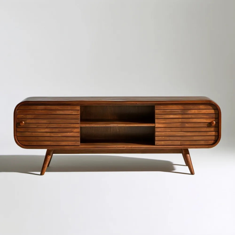 Szafka RTV z litego drewna kauczukowego, orzechowy brąz, 160 x 40 x 55 cm