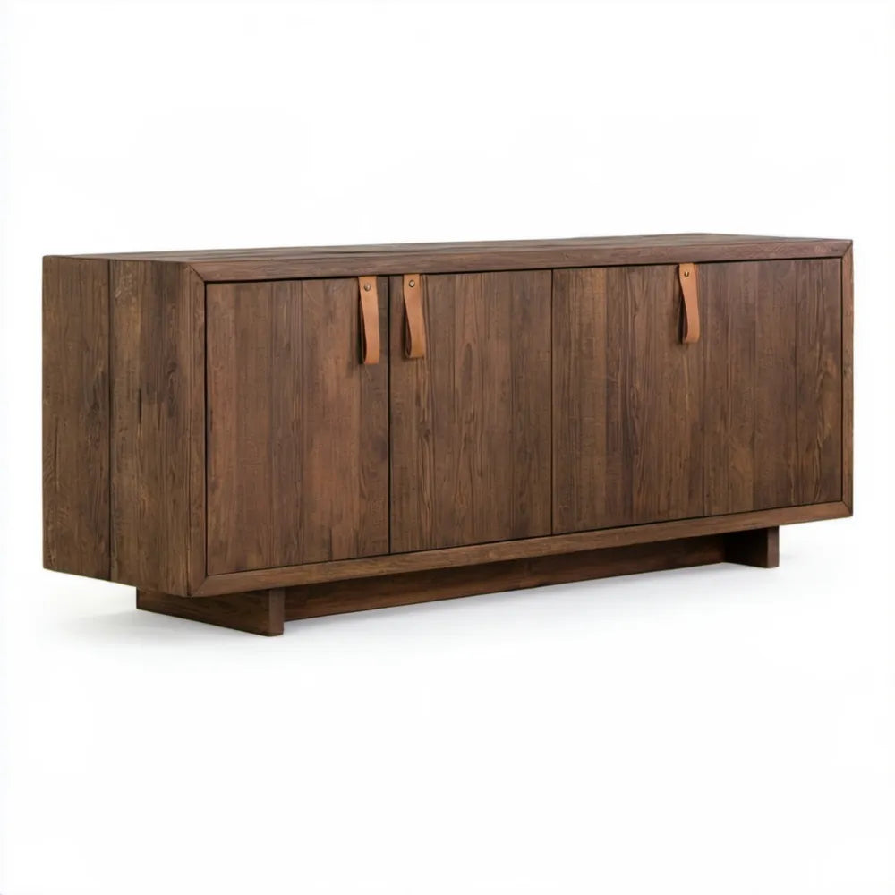 Szafka RTV z litego drewna mango, ciemnobrązowa, 160 x 40 x 70 cm, 3 drzwi