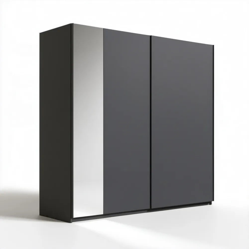 Szafa przesuwna z lustrem, czarno-antracytowa, 200 x 60 x 215 cm