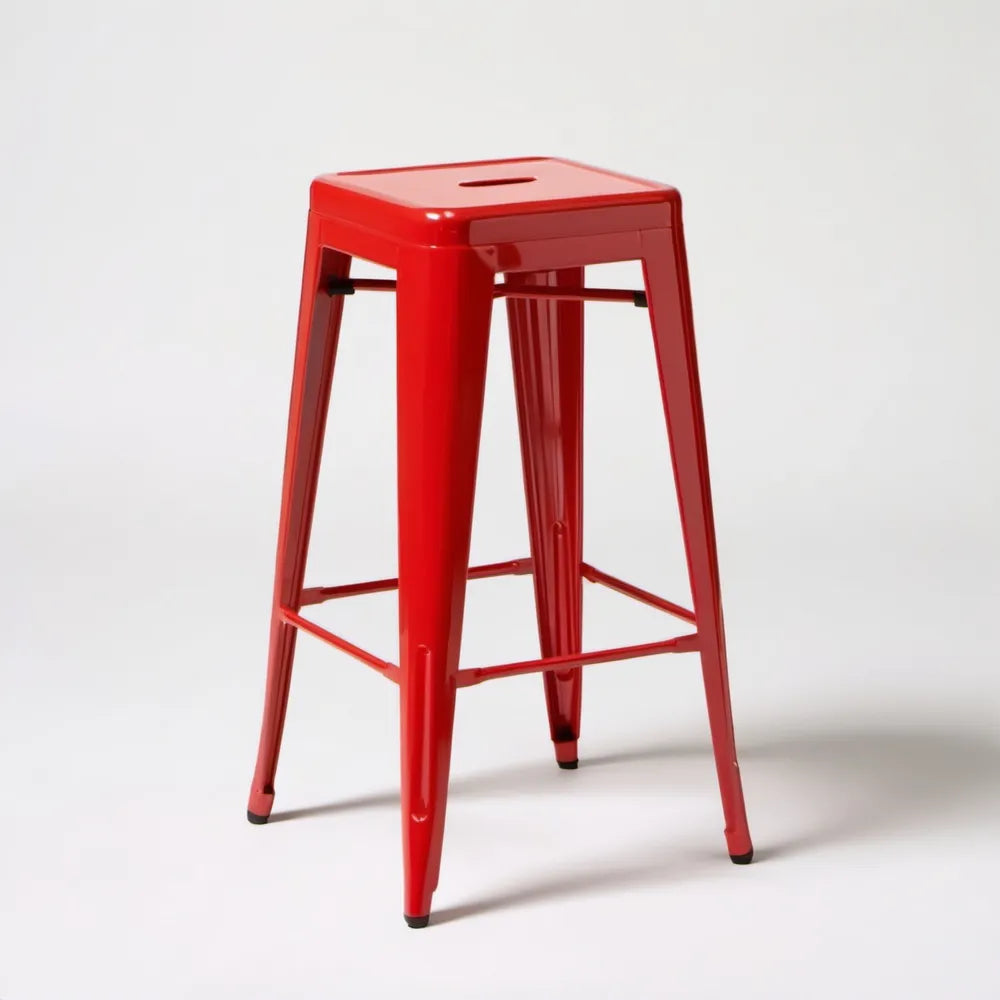 Czerwony hoker stalowy w stylu industrialnym 76 cm, 43 × 43 cm