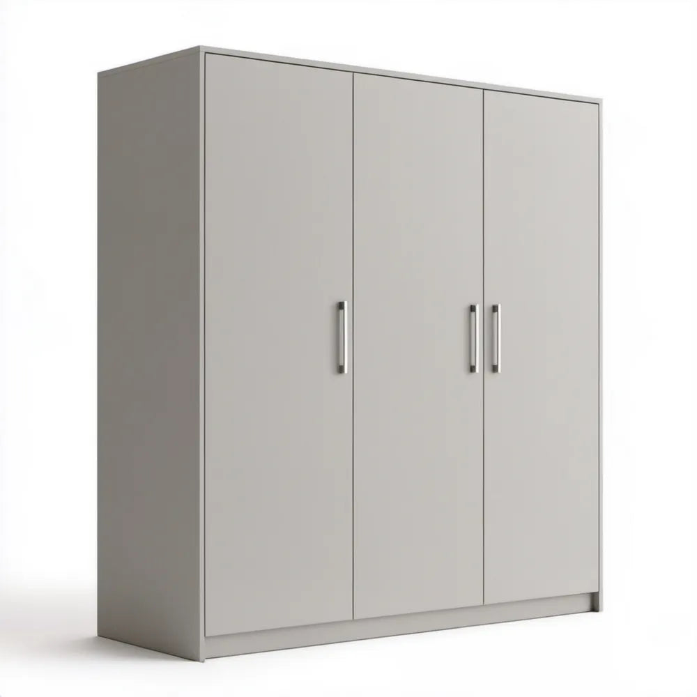 Szara szafa trzydrzwiowa z laminowanej płyty wiórowej 180 × 60 × 200 cm
