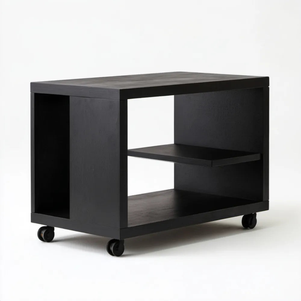 Czarny regał mobilny na kółkach z płyty MDF, 80 x 40 x 60 cm